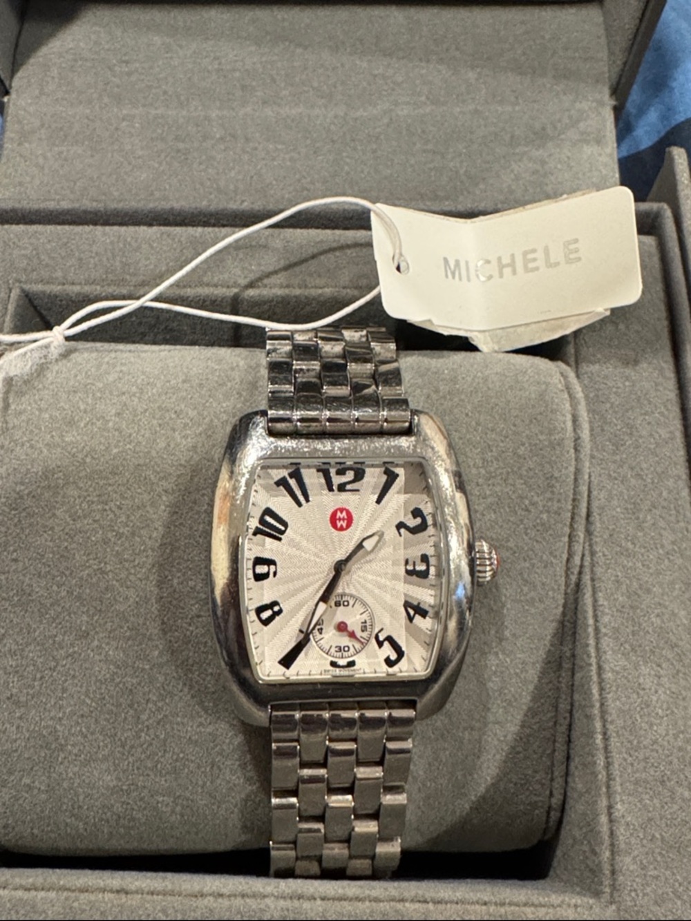 Michele Urban Mini Bracelet Watch with White Dial and Red Logo